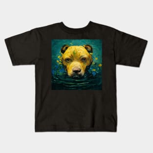 Pitbull dog in water van Gogh art Kids T-Shirt